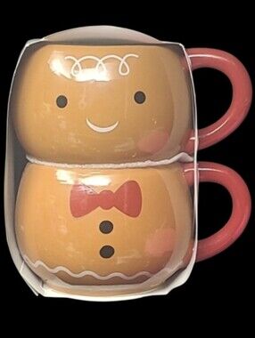 New - Target 2023 Set Of 2 Stackable Gingerbread Man Christmas Mugs